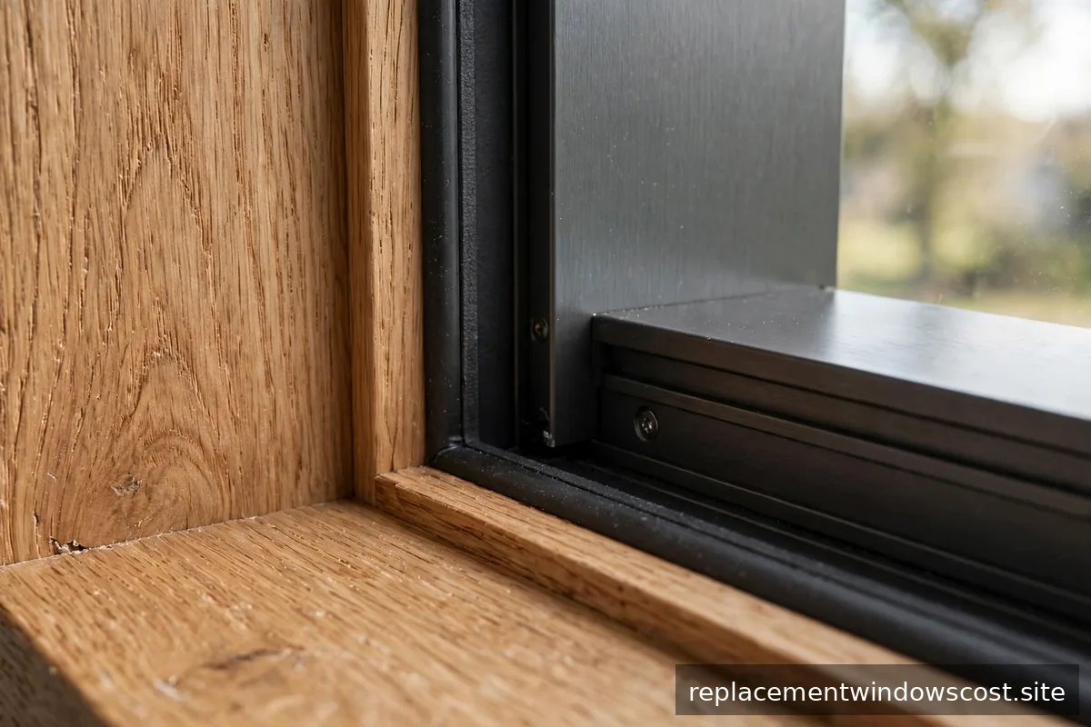 Detail eines Holz-Alu-Fensters von innen und außen
