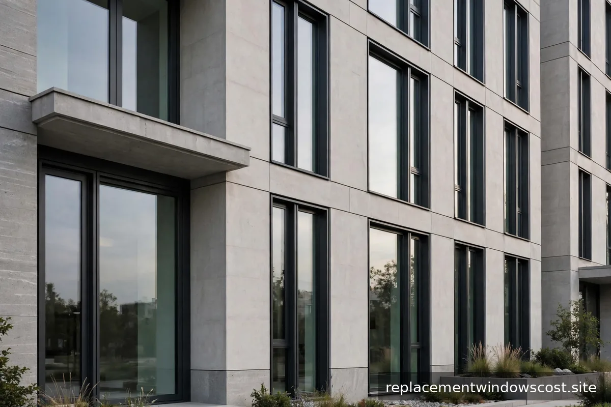 Schlanke Aluminiumfenster an moderner Fassade