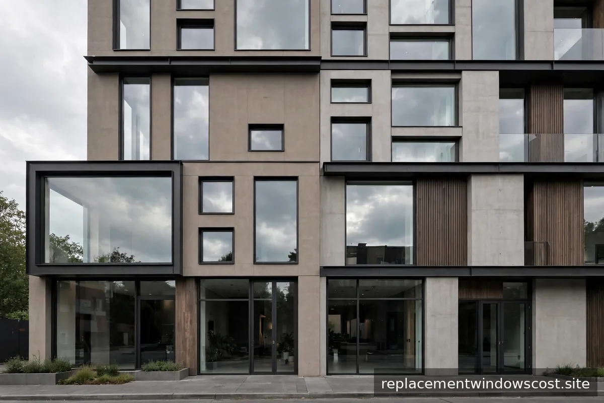 Fassade mit Fenstern unterschiedlicher Größen