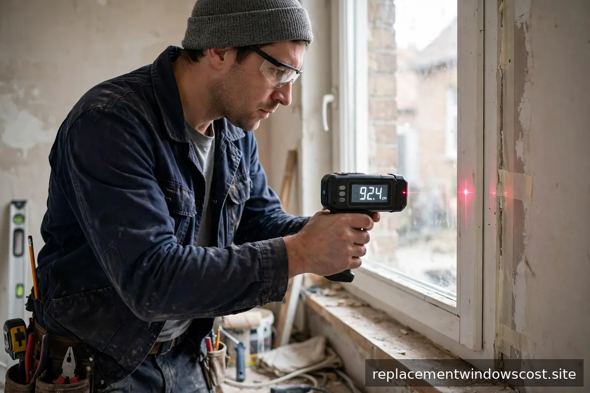 Handwerker misst mit Laserentfernungsmesser