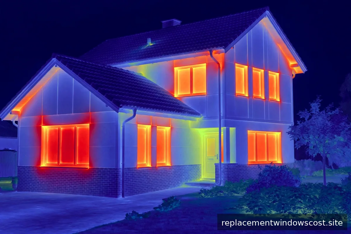 Thermografie eines Hauses mit Wärmeverlusten an Fenstern