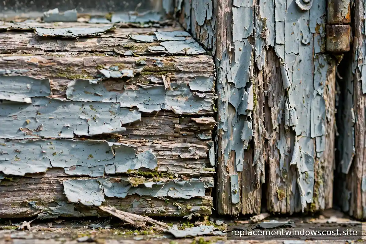 Altes Holzfenster mit abblätternder Farbe