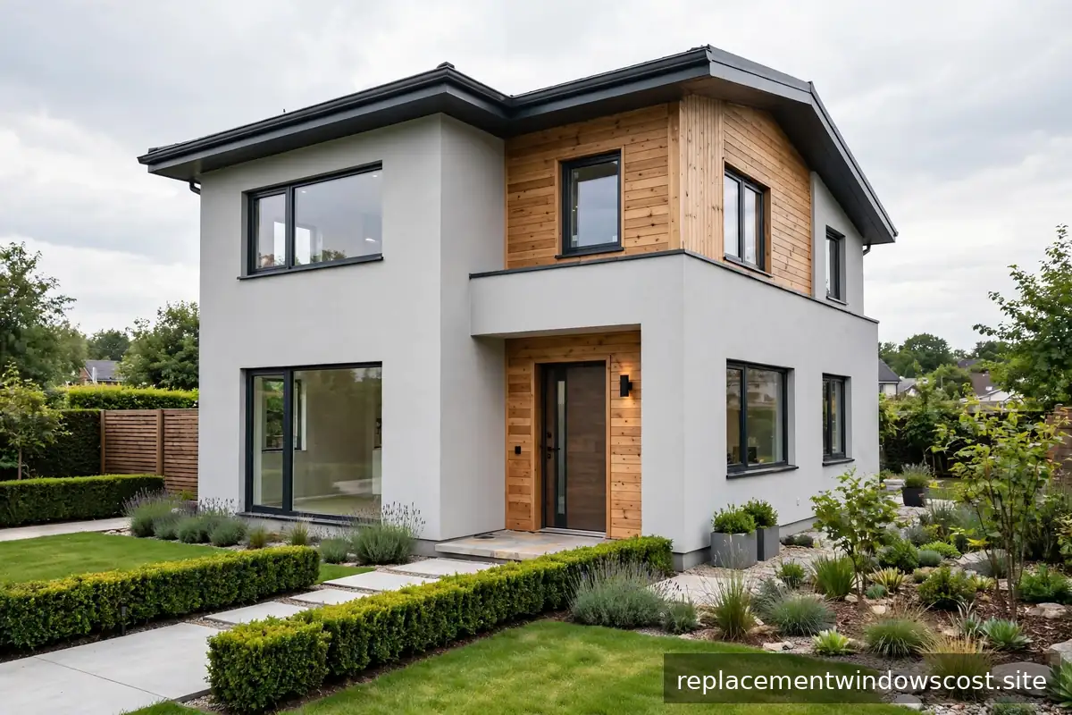 Einfamilienhaus mit neuen Fenstern nach der Sanierung