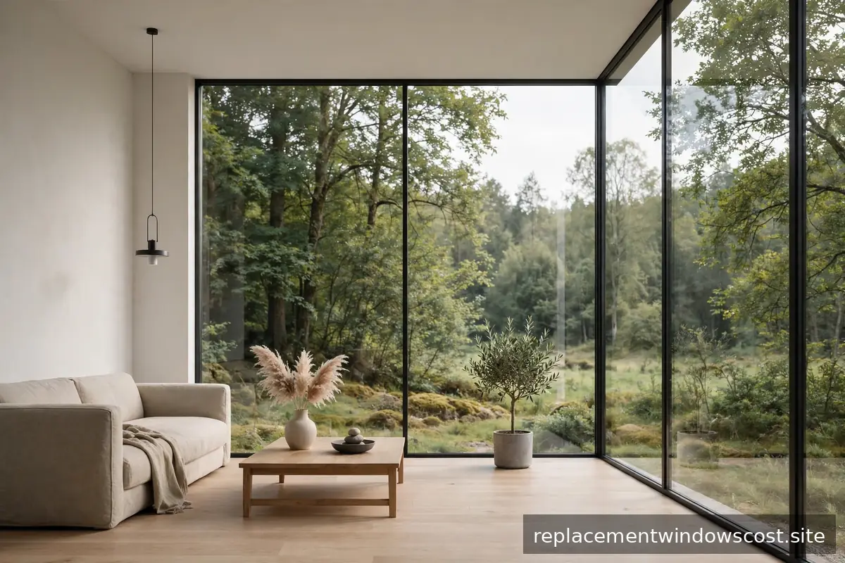 Minimalistisches Interieur mit bodentiefen Fenstern