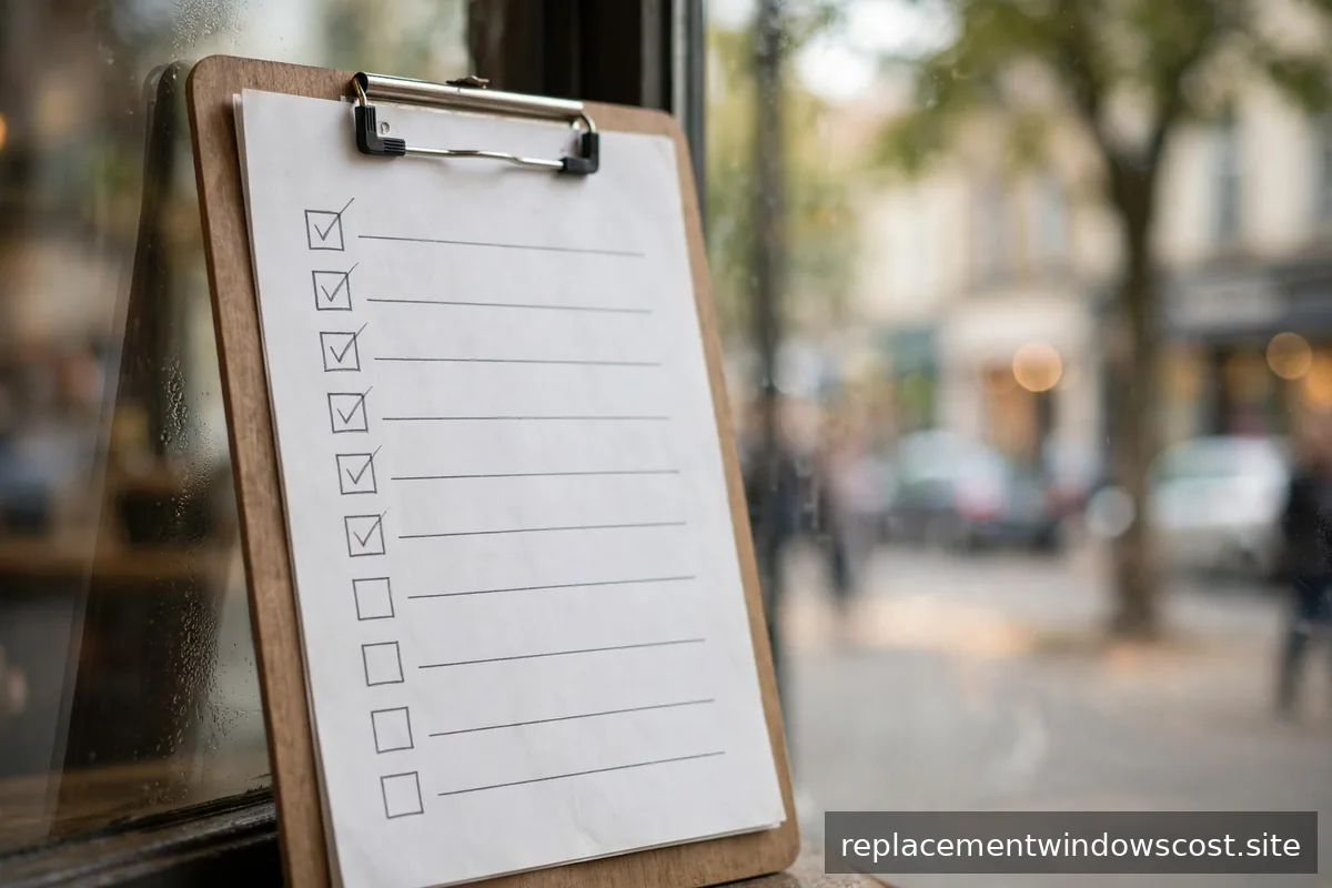 Klemmbrett mit Checkliste in einer Fensterausstellung